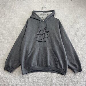 Y2K Sportek Pullover Hoodie Gray Graffiti Style Script Spell out Logo Read